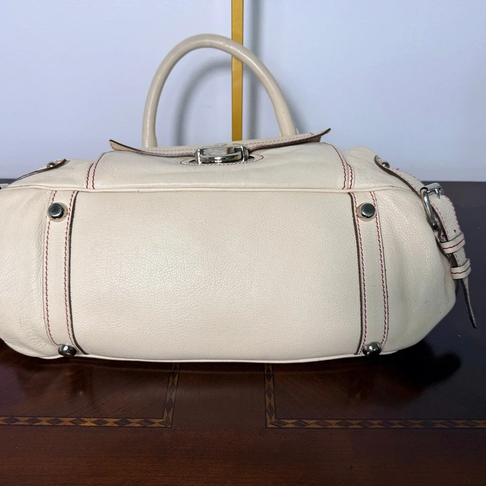 Vintage Marc Jacobs Venetia Satchel Bag Womens Cream Leather Y2K Contrast Stitch
